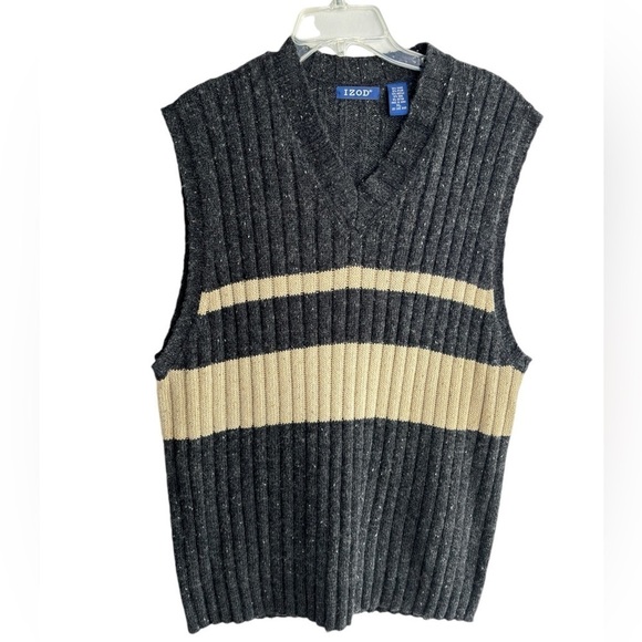 Izod Sweater Vest Size XL Gray Tan Tweed V-Neck Wool Blend Kurt Cobain 90's - Picture 1 of 9